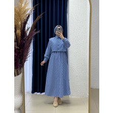 Ebrar Store Soruna Beli Lastikli Yelekli Çizgili ELBISE-KN7077 Mavi