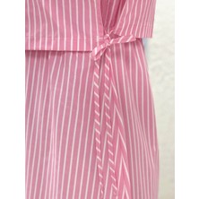 Ebrar Store Soruna Beli Lastikli Yelekli Çizgili ELBISE-KN7077 Pembe