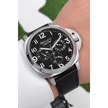 Ferrucci Function Deri Kordon Erkek Kol Saati 3 ATM- Bileklik Hediyeli Siyah Gümüş zmfer162