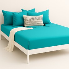 %100 Pamuk Lastikli Çarşaf Çift Kişilik Fitted Çarşaf Takımı 160X200 Cm, 2 Adet Yastık Kılıfı, Turkuaz