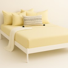 %100 Pamuk Lastikli Çarşaf Çift Kişilik Fitted Çarşaf Takımı 160X200 Cm, 2 Adet Yastık Kılıfı, Sarı