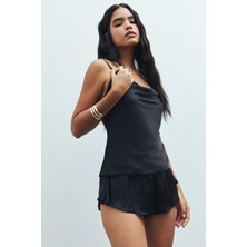 Caché Siyah Degaje Yaka Askılı Kısa Saten Pijama Takımı