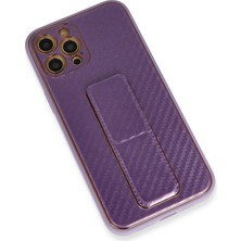 Newface  Apple iPhone 12 Pro Kılıf Coco Karbon Standlı Kapak - Mor Zrnet
