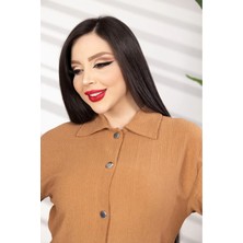 Bürümcük Düğmeli Yakalı ve Kemerli Geniş Pantolon Takımı