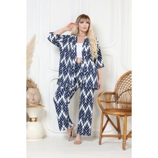 Desenli Kimono Hırkalı 2li Alt Üst Takım Bürümcük Kumaş Yazlık 2xl-6xl Oversize