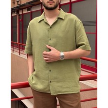 Erkek, apaş yaka, Oversize, %100 pamuk, Müslin dokuma, Kısa kollu gömlek G14