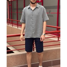 Erkek, apaş yaka, Oversize, %100 pamuk, Müslin dokuma, Kısa kollu gömlek G14