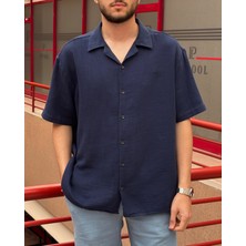 Erkek, apaş yaka, Oversize, %100 pamuk, Müslin dokuma, Kısa kollu gömlek G14