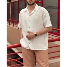 Erkek, apaş yaka, Oversize, %100 pamuk, Müslin dokuma, Kısa kollu gömlek G14