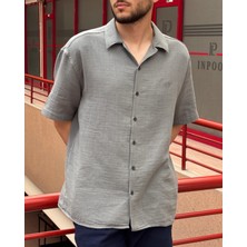 Erkek, Apaş Yaka, Oversize, %100 Pamuk, Müslin Dokuma, Kısa Kollu Gömlek G14
