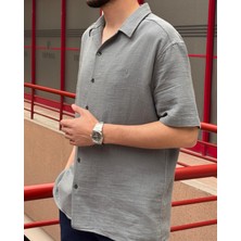 Erkek, Apaş Yaka, Oversize, %100 Pamuk, Müslin Dokuma, Kısa Kollu Gömlek G14