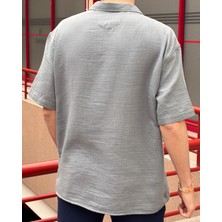 Erkek, Apaş Yaka, Oversize, %100 Pamuk, Müslin Dokuma, Kısa Kollu Gömlek G14