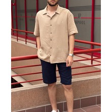 Erkek, Apaş Yaka, Oversize, %100 Pamuk, Müslin Dokuma, Kısa Kollu Gömlek G14