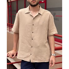 Erkek, Apaş Yaka, Oversize, %100 Pamuk, Müslin Dokuma, Kısa Kollu Gömlek G14