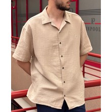 Erkek, Apaş Yaka, Oversize, %100 Pamuk, Müslin Dokuma, Kısa Kollu Gömlek G14