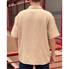 Erkek, Apaş Yaka, Oversize, %100 Pamuk, Müslin Dokuma, Kısa Kollu Gömlek G14