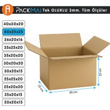 Packmai 40X25X25 cm Koli-Kutu | 10 Adet | Hafif Eşya Kolisi Tek Oluklu 3mm Karton Kutu