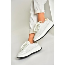 U555605603 Beyaz Hakiki Deri Kalın Tabanlı Spor Ayakkabı Sneakers