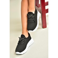 U702101204 Siyah/beyaz Kumaş Spor Ayakkabı Sneakers