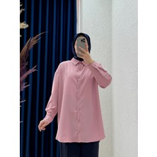 Ebrar Store Sorira Önü Kısa Arkası Uzun Kolu Düğme Detaylı GÖMLEK-Zİ4054 Gül Kurusu