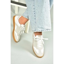 U652857302 Beyaz/gri Süet Kadın Spor Ayakkabı Sneakers