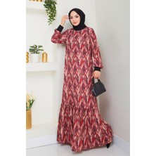 İlkimay.com Bisiklet Yaka Desenli Elbise 1511 - Mürdüm