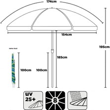 Plaj Semsiyesi , Katlanabilir, Ayarlanabilir, Kamp Şemsiyesi 195 cm