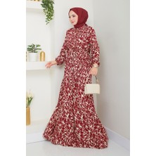 İlkimay.com Sevil Yarım Düğmeli Dokuma Viskon Elbise 1504 - Bordo