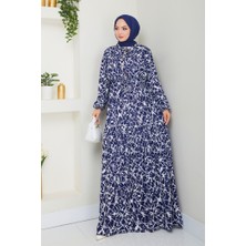 İlkimay.com Sevil Yarım Düğmeli Dokuma Viskon Elbise 1504 - Lacivert