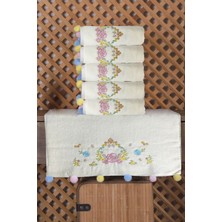 Çeyizlik 6'lı Renkli Ponponlu Çiçek Nakışlı El Yüz Havlusu Seti 50 x 90  cm