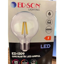 Ed-Son, 6 W G 95 Şeffaf Rustik  Model LED Ampül, 6500 K (Beyaz Işık)