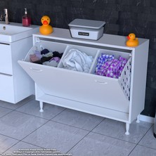 Modilayn Söke 100X75X32,5 cm Lik Ekstra Büyük 3 Çamaşır Sepet Hazneli Dolap Banyonuzun Yeni Gözdesi