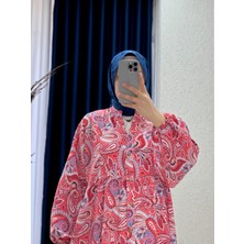 Ebrar Store Serina Desenli ELBISE-SA2559 Fuşya