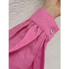 Ebrar Store Sorera Yarım Patlı Yaka Dantelli Gofre ELBISE-AY8625 Pembe