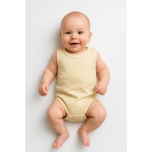 3’lü Bej-Beyaz-Sarı Bebek Zıbın Seti | Pamuklu Kolsuz Çıtçıtlı Yazlık Body | Unisex Bebek Badi