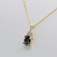 Fasek Gold 925 Ayar Gümüş Kolye -1.3ct Mistik Topaz Aleksantrıt Oval Taşlı Pırlanta Montürü Nano Has Taşlı Gümüş Kolye-Hediye 925 Ayar Gümüş Kolye