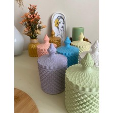 Dekoratif Lavanta Kokulu Mor Taş Kap Mum – 300G  Doğal Soya Wax, Ahşap Fitilli, El Yapımı ve Vegan