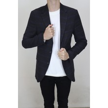 Moda Men Fistan Store Erkek Siyah Ekose Kareli Italyan Kesim Dar Kalıp Çift Düğme Kışlık Blazer Ceket
