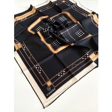 Vissona %100 Twill İpek Ekose Desenli Gold Renkli 90x90 Eşarp Dikim Şekli : El Dikişi
