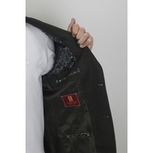 Moda Men Fistan Store Erkek Haki Yeşil Düz Spor Kesim Normal Kalıp Çift Düğme Çift Yırtmaçlı Blazer Ceket