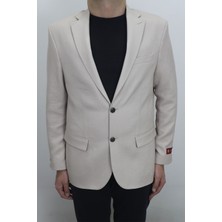 Moda Men Fistan Store Erkek Krem Düz Spor Kesim Normal Kalıp Çift Düğme Çift Yırtmaçlı Blazer Ceket