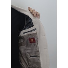 Moda Men Fistan Store Erkek Krem Düz Spor Kesim Normal Kalıp Çift Düğme Çift Yırtmaçlı Blazer Ceket