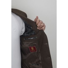 Moda Men Fistan Store Erkek Kahverengi Düz Spor Kesim Normal Kalıp Çift Düğme Çift Yırtmaçlı Blazer Ceket