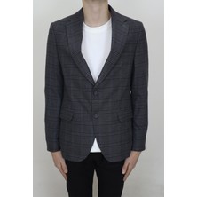 Moda Men Fistan Store Erkek Füme Ekose Kareli Italyan Kesim Dar Kalıp Çift Düğme Kışlık Blazer Ceket