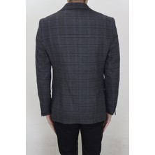 Moda Men Fistan Store Erkek Füme Ekose Kareli Italyan Kesim Dar Kalıp Çift Düğme Kışlık Blazer Ceket