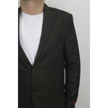 Moda Men Fistan Store Erkek Haki Yeşil Düz Spor Kesim Normal Kalıp Çift Düğme Çift Yırtmaçlı Blazer Ceket