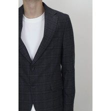 Moda Men Fistan Store Erkek Füme Ekose Kareli Italyan Kesim Dar Kalıp Çift Düğme Kışlık Blazer Ceket