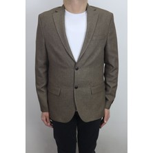 Moda Men Fistan Store Erkek Kahverengi Düz Spor Kesim Normal Kalıp Çift Düğme Çift Yırtmaçlı Blazer Ceket