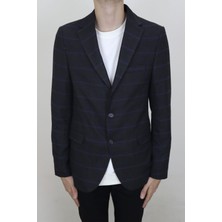 Moda Men Fistan Store Erkek Siyah Ekose Kareli Italyan Kesim Dar Kalıp Çift Düğme Kışlık Blazer Ceket