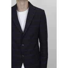 Moda Men Fistan Store Erkek Siyah Ekose Kareli Italyan Kesim Dar Kalıp Çift Düğme Kışlık Blazer Ceket